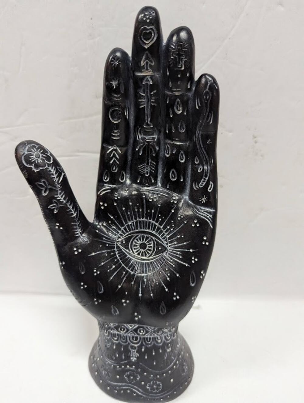 Hand Hamsa Evil Eye Decor 9.5 Inch Astrology Spiritual Art Sculpture
